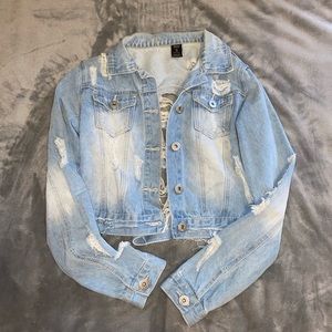 Cropped distressed Jean jacket